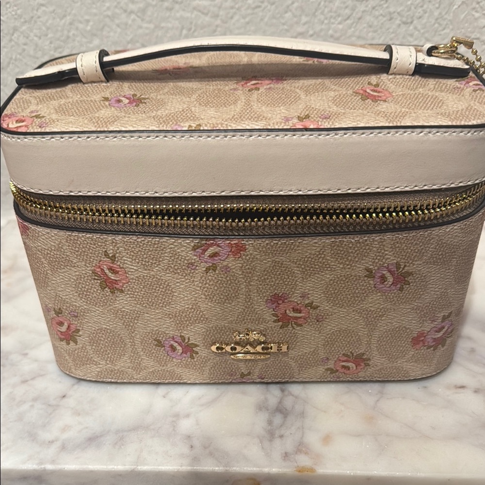 Coach Cream and Pink Floral Cosmetic Case